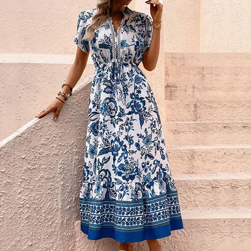 Super Deal bohemian dressBlue printed slimming dress_CWDMD1500