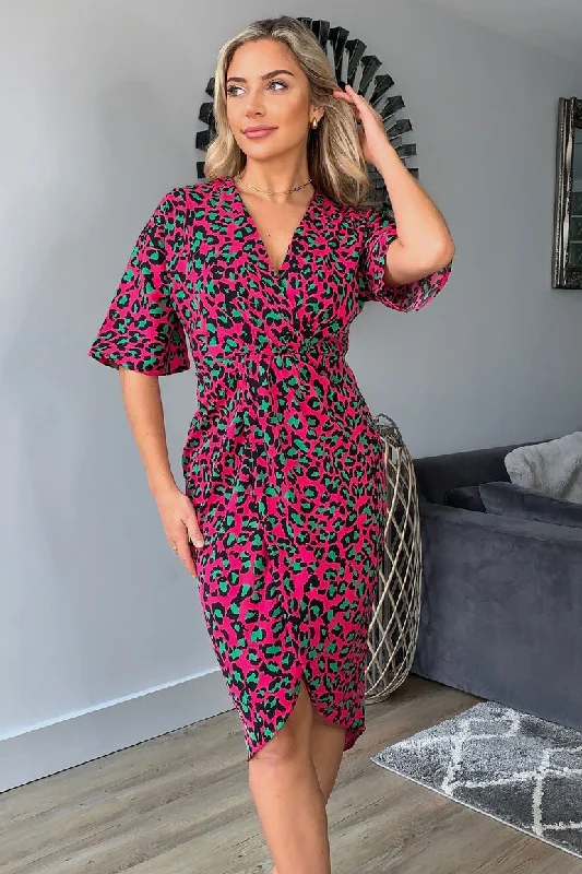 Daily Deals layered dressJacqui Pink Leopard Wrap Detailed Midi Dress