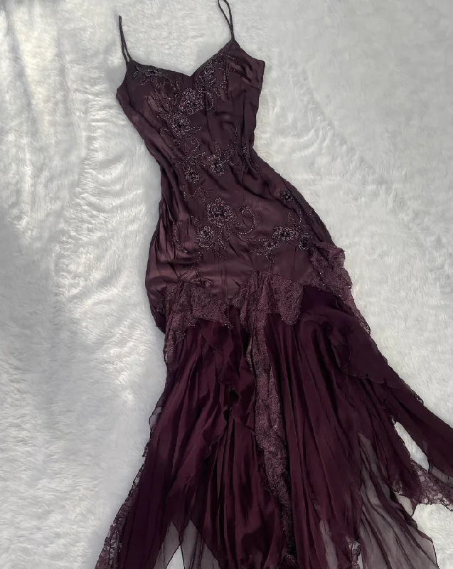 New Deals textured dressVintage Spaghetti Straps Beading Lace Tulle Long Prom Dress, DP2564