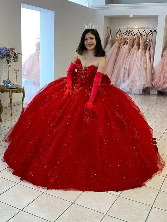 relaxed fit dressRed Quinceanera Dresses Sweetheart Lace Appliques Sweet 16 Dress Ball Gowns Y179