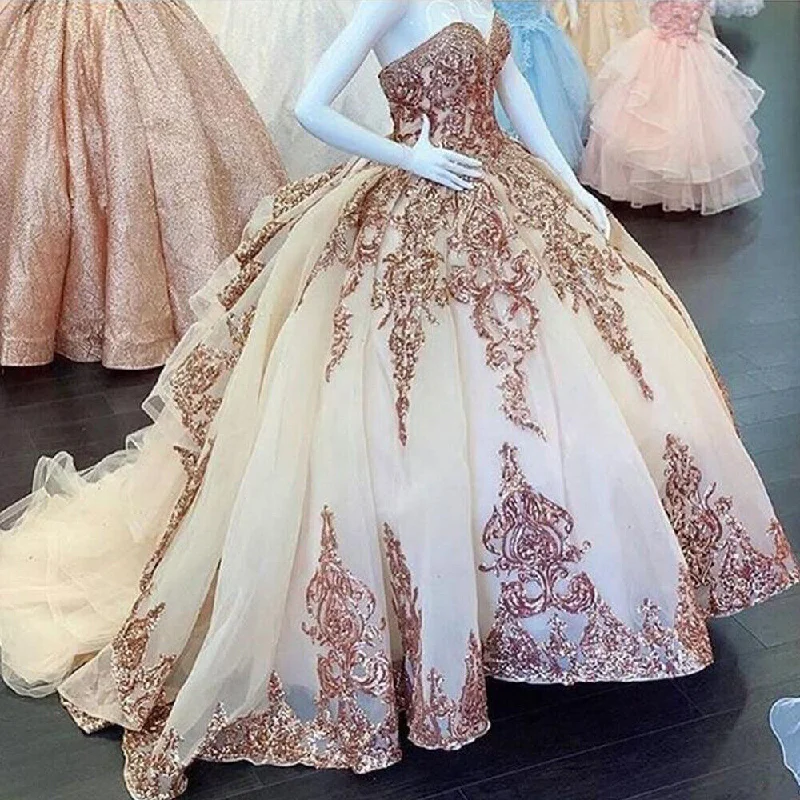 comfy maxi dressRose Gold Sweet 16 Quinceanera Dresses Sequins Appliques Sweetheart Ball Gowns Y401