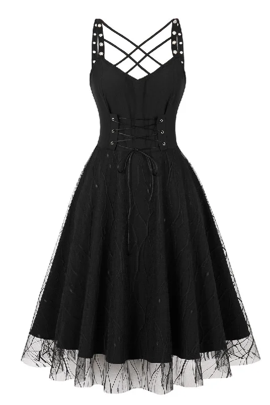 elegant dressLace-Up Black Witch Dress for Halloween