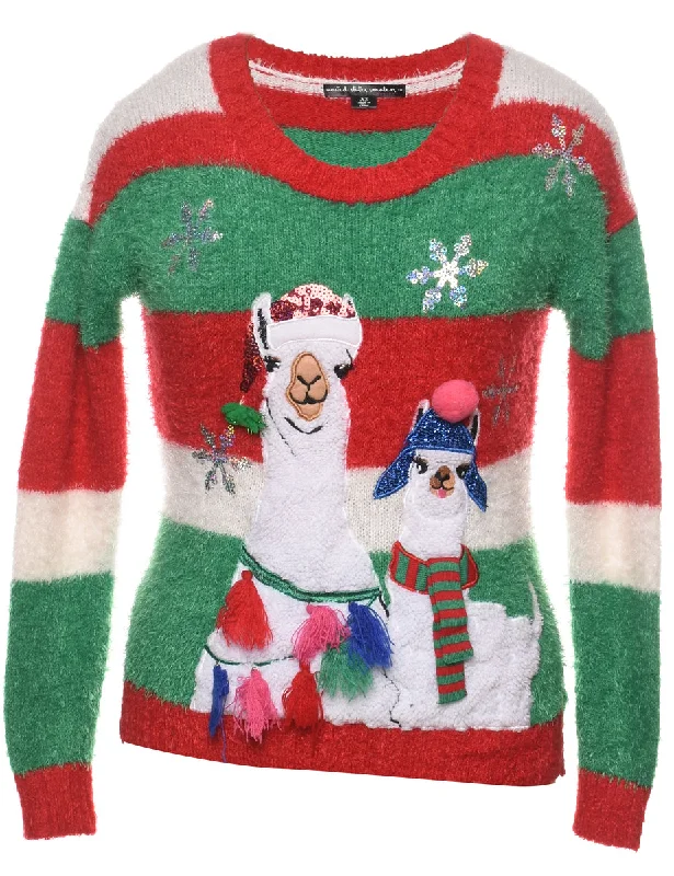 classic jacketMulti-Colour Llama Design Christmas Jumper - XS