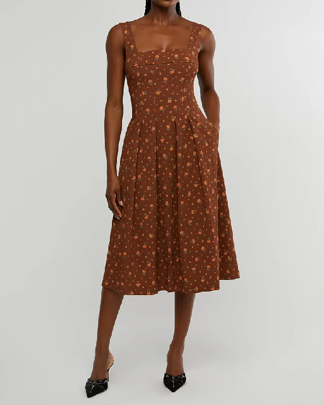 Online Specials trendy mini dressCorset Pleated Ditsy Floral Midi Dress