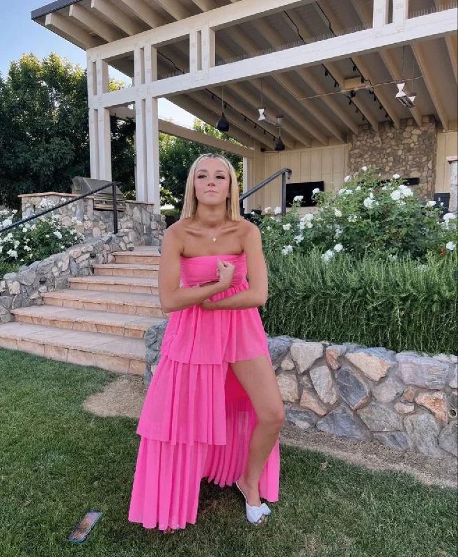 Blowout Deals vintage-inspired dressPink Strapless A-Line Cute Prom Dress with Slit, DP2377 Blowout Deals vintage-inspired dressPink Strapless A-Line Cute Prom Dress with Slit, DP2377