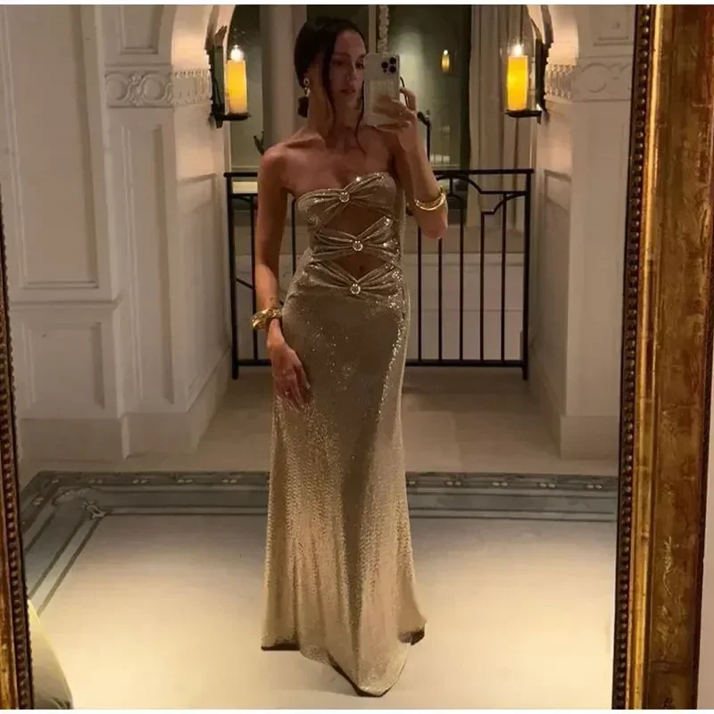 Special Discount flowy maxi dressShiny Strapless Hollow Out Sexy Sequins Evening Party Dress, DP2673