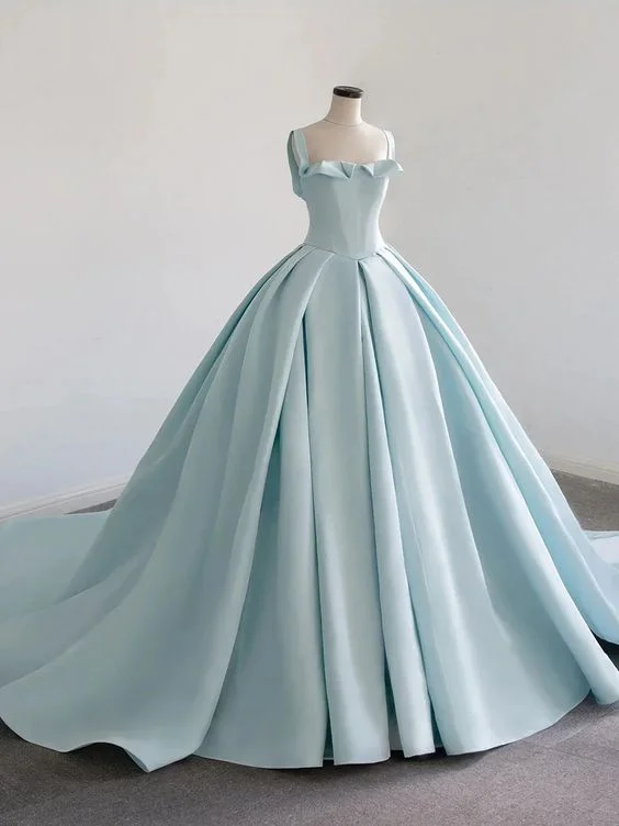 long-sleeve floral dressBlue Satin Long Ball Gown , Blue Sweet 16 Dress Y392