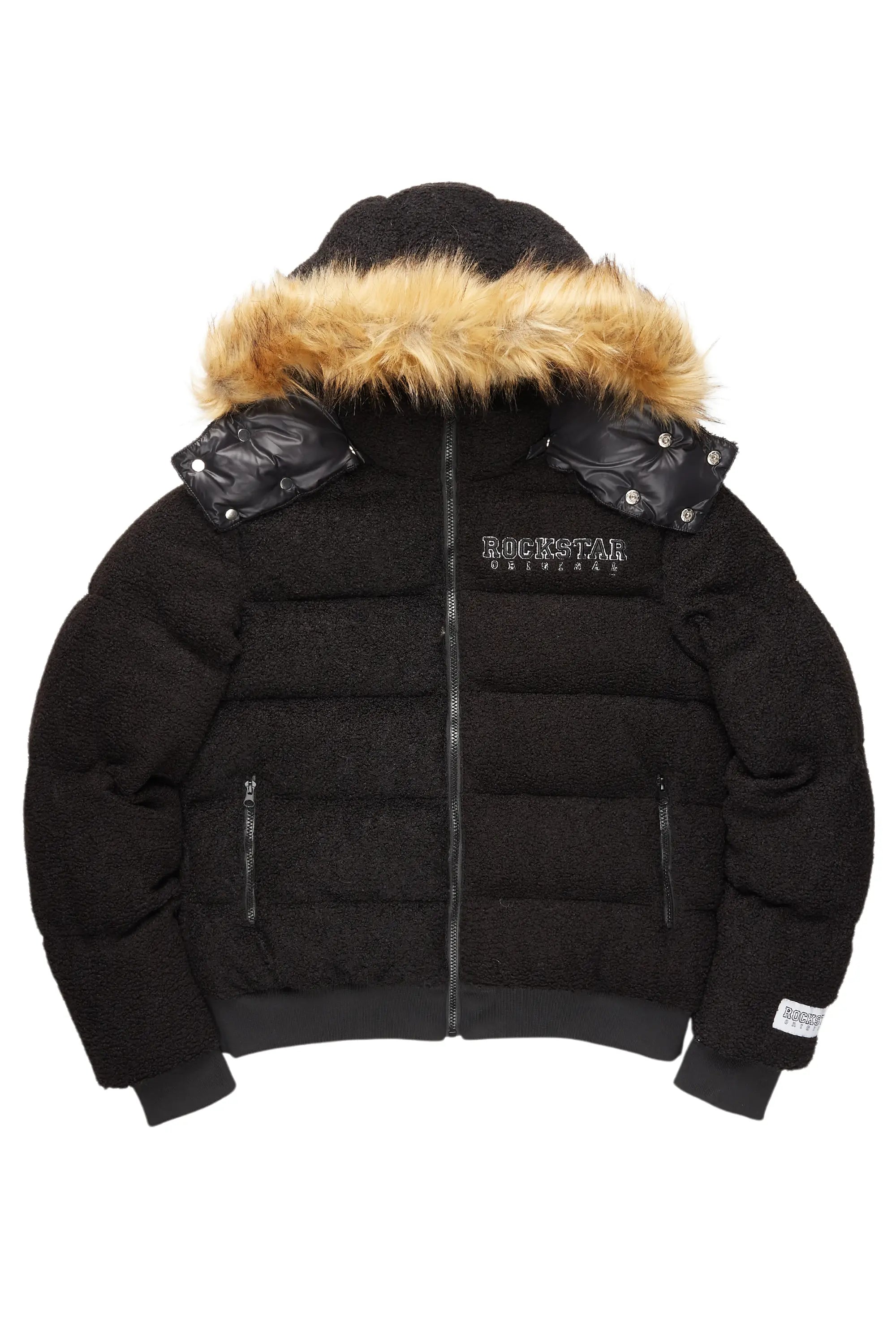 Overstock Sale Kesia 2.0 Black Sherpa Puffer Jacket