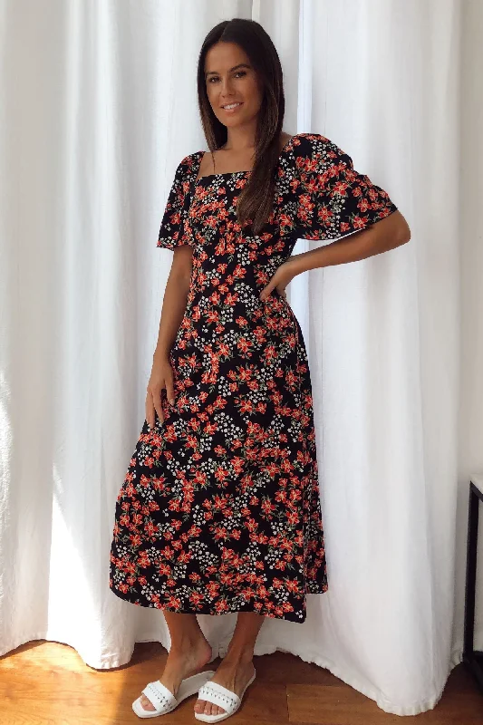 Special Savings wrap dressAmy Red Floral Print Angel Sleeve Midi Dress