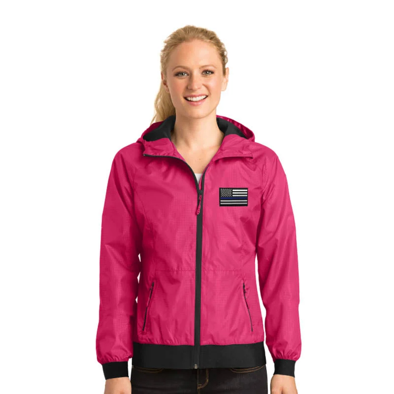 Discount Days Women's Thin Blue Line Embossed Hooded Wind Jacket