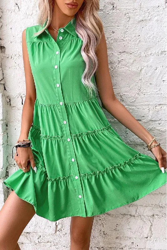 Deal of the Week v-neck dressWRINKLED SLEEVELESS BUTTON UP COLLAR DRESS