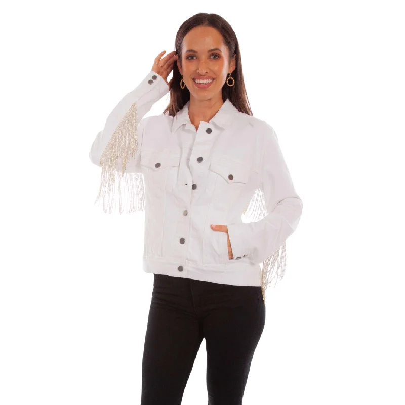 cozy fleece coatWhite Denim Fringe Bling Jacket by Scully HC792-WH