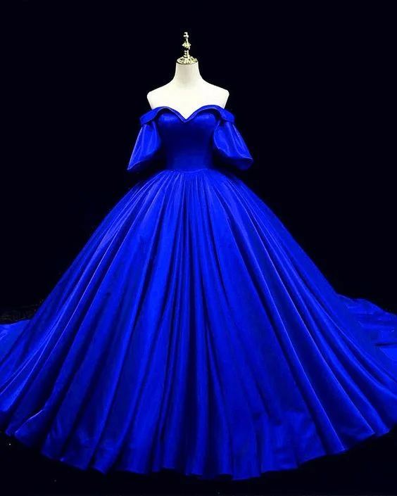 elegant dressRoyal Blue Satin Ball Gown Charming Princess Dress Y305