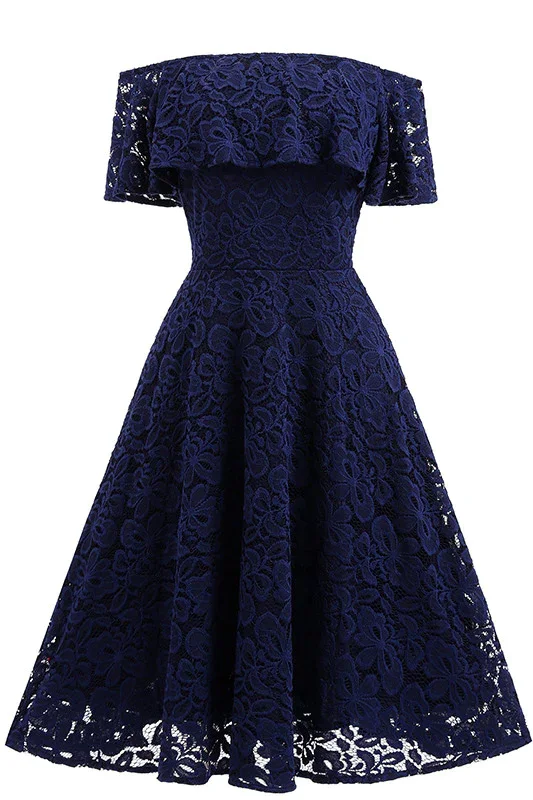 floral midi dressDark Navy Lace A-line Homecoming Dress Y1160