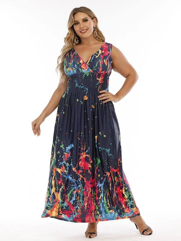 Amazing Deals comfy maxi dressKittenAlarm - Plus Size Double V-neck Print Smocked Waist Maxi Dress Amazing Deals comfy maxi dressKittenAlarm - Plus Size Double V-neck Print Smocked Waist Maxi Dress