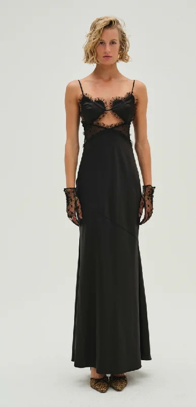 Great Bargains fitted dressVal Black Satin Maxi Dress by for Love and Lemons