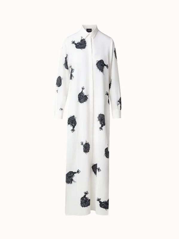 Lowest Prices stylish party dressLong Silk Tunic Dress with Tassels Print