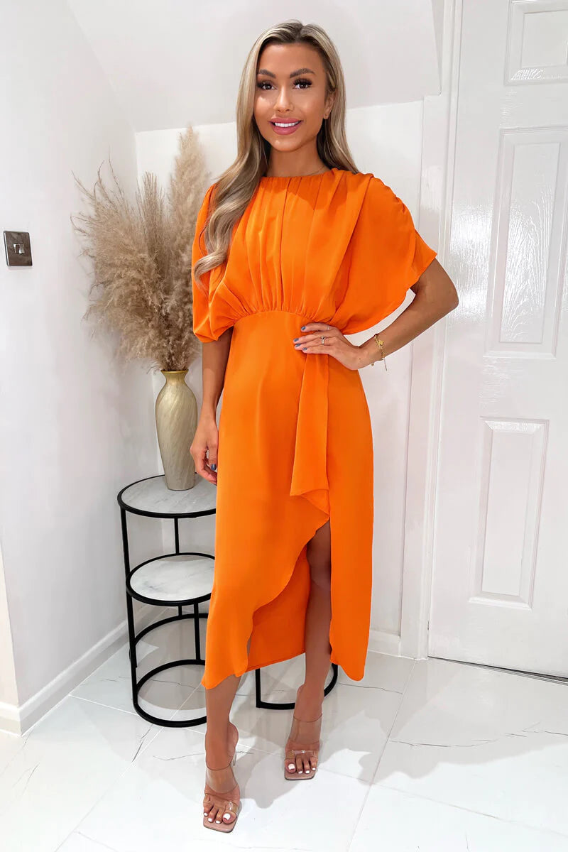Can't Miss ashionable dressDestiny Blood Orange Batwing Top Wrap Skirt Midi Dress