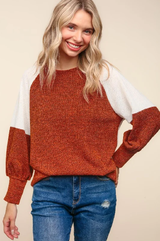 Limited Time Two Tone Color Block Sweater Hack Knit Top