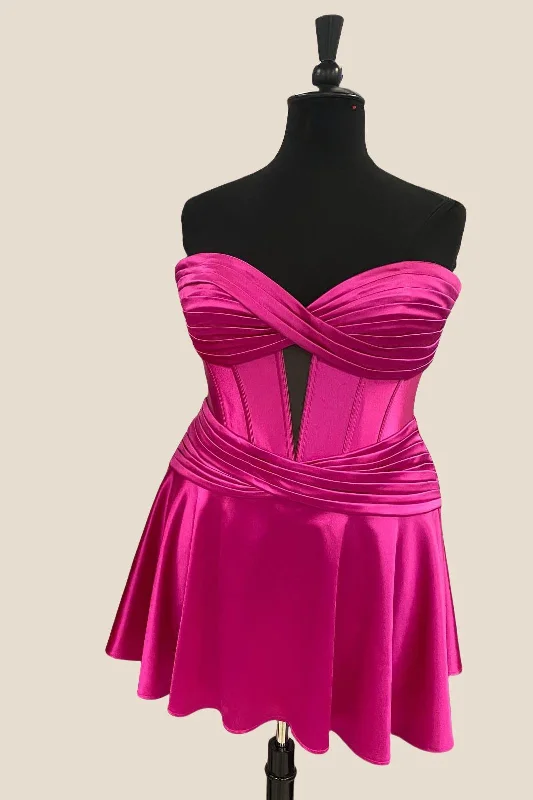 classic fit-and-flare dressStrapless Hot Pink Keyhole Short Homecoming Dress