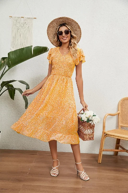Deal Frenzy lace-up dressV NECK TIERED FLORAL LONG DRESS