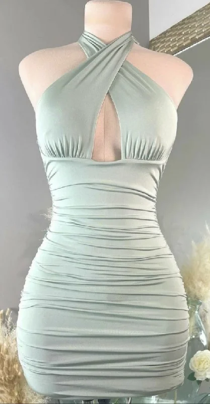 boho dressCross halter Neckline Tight Dress,Sexy Birthday Outfit Dress,Mini Homecoming Dress Y952