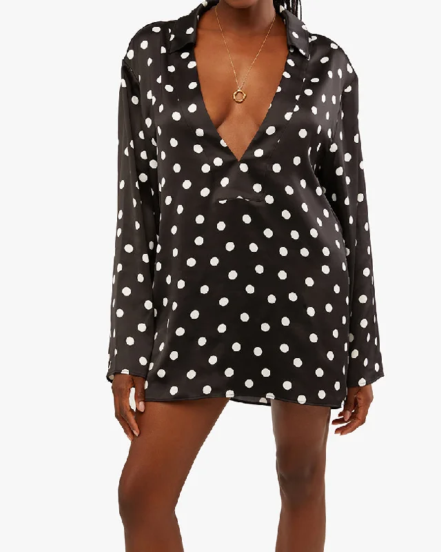 Flash Sale backless dressCaftan Oversized Polka Dot Shirtdress