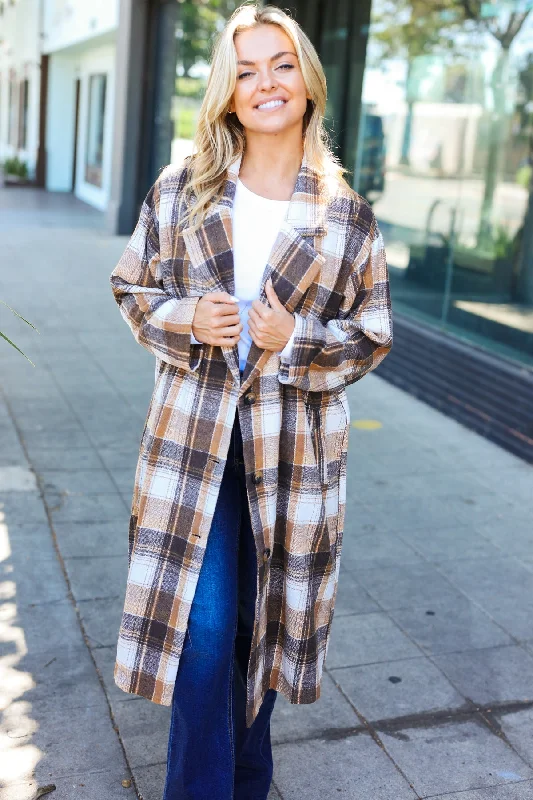 Epic Deals Mocha Plaid Pocketed Duster Coat