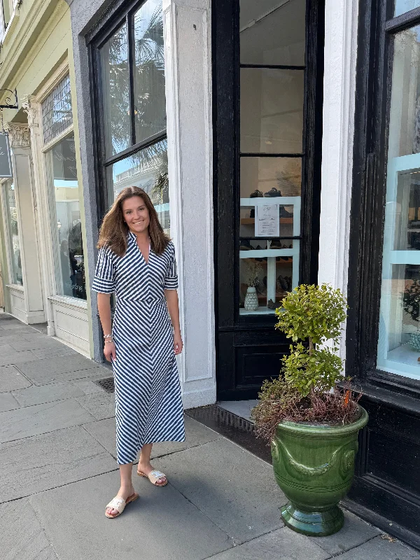 Extra Savings Dargan Maxi Dress White with Blue Stripes
