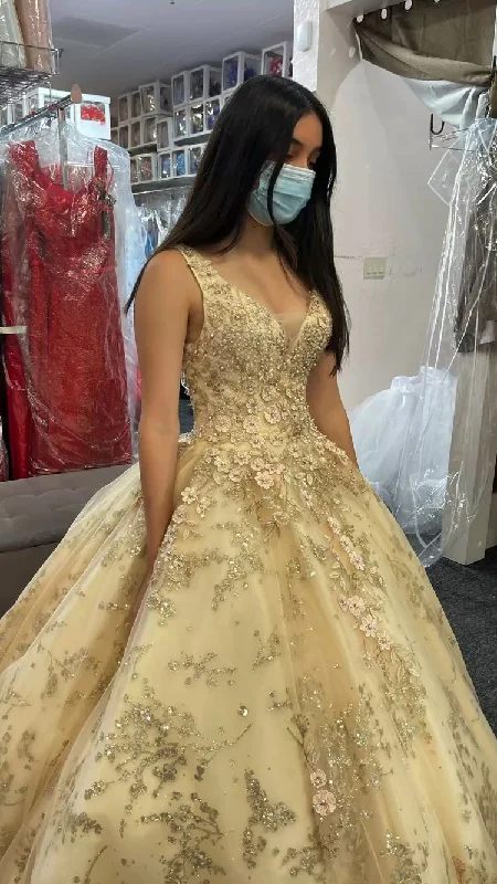 trendy wrap dressLuxurious Champagne V Neck Quinceanera Dress Princess Dress Champagne Ball Gown Y593