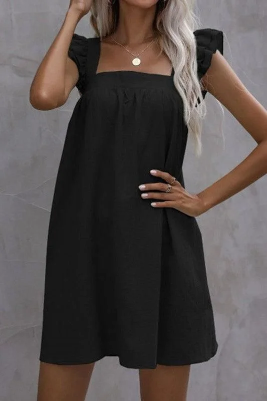 Shop and Save evening dressSHORT LACED SLEEVE SQUARE NECK CASUAL SHORT DRESS