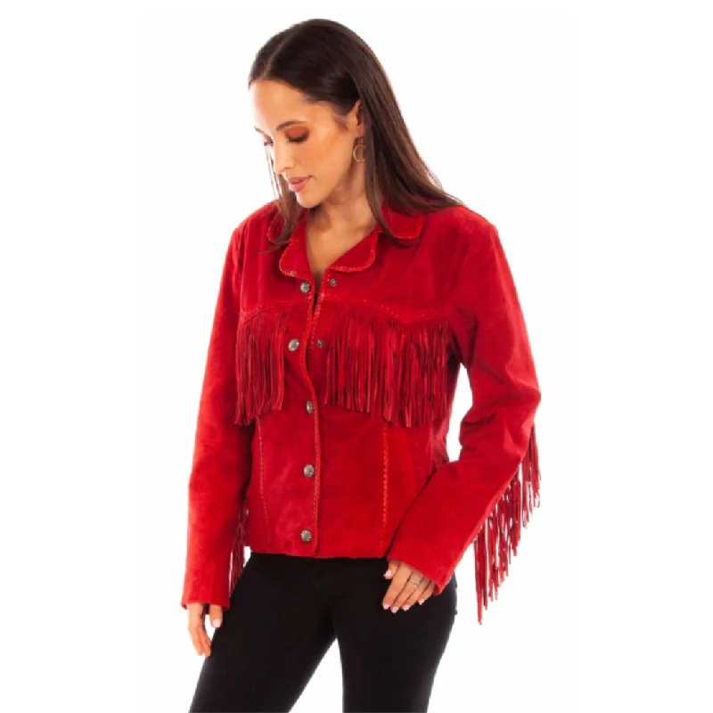 comfortable outerwearWomen's Red Suede Fringe Jacket By Scully L1080-27