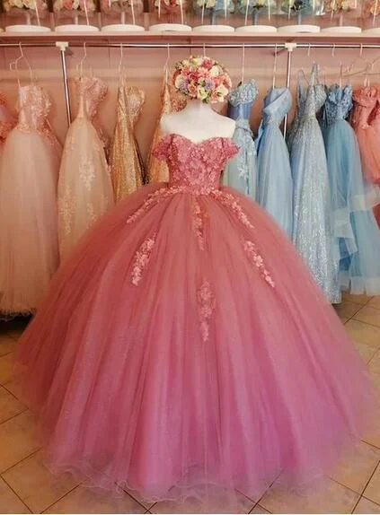 structured dressBall Gown Dusty Pink Lace Prom Dresses Long Sweet 16 Dress Y683