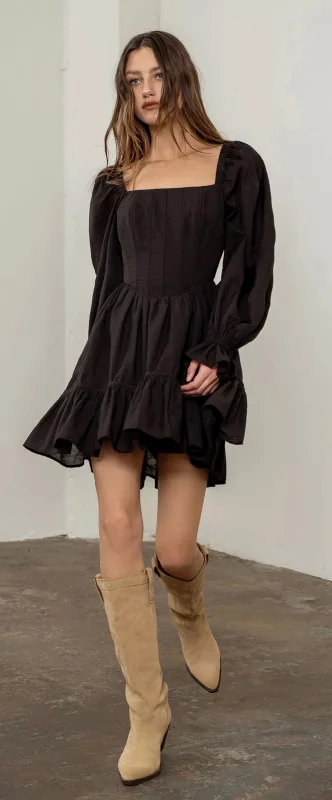 New Arrival draped dressCorset Black Mini Dress