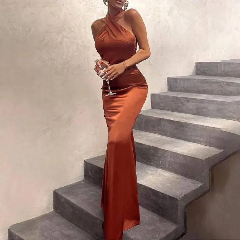 While Supplies Last summer floral dressBrown Orange Cross Neck Mermaid Sexy Evening Party Dress, DP2239 While Supplies Last summer floral dressBrown Orange Cross Neck Mermaid Sexy Evening Party Dress, DP2239