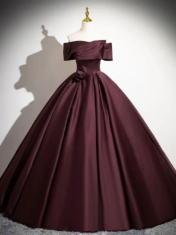 Stock Clearance comfy dressDark Burgundy Satin Elegant A-Line Off Shoulder Evening Gown Formal Party Dress, DP2467 Stock Clearance comfy dressDark Burgundy Satin Elegant A-Line Off Shoulder Evening Gown Formal Party Dress, DP2467