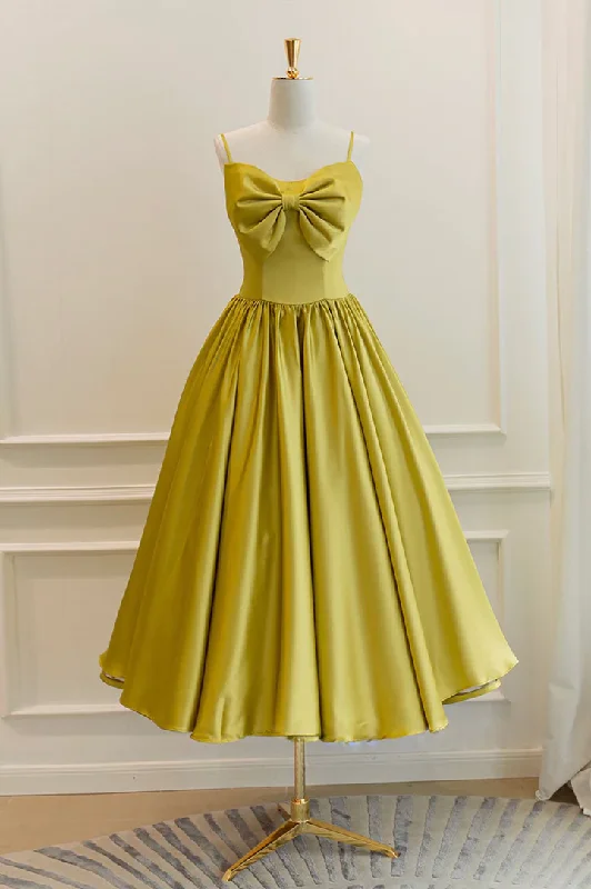 Weekend Special chic slip dressA-Line Spaghetti Straps Midi Length Party Dress with Bow,DP1746