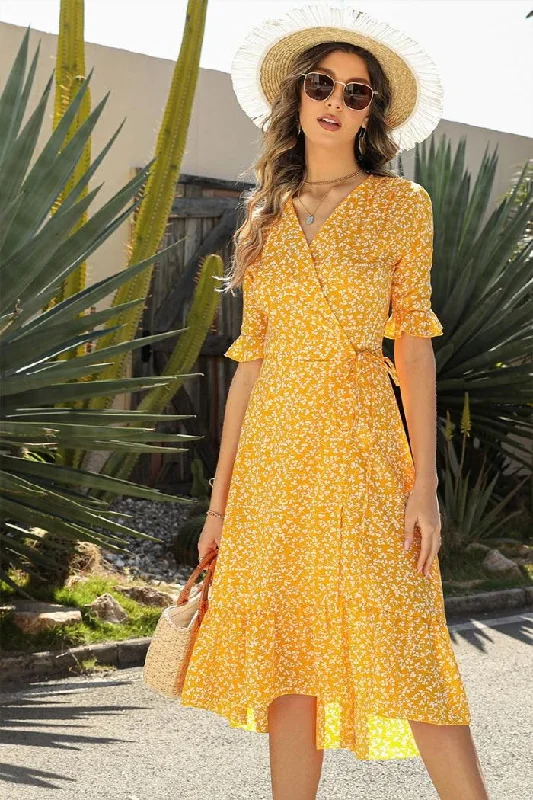 Exclusive Offers casual midi dressSIDE SLIT RUFFLED MIDI DRESS