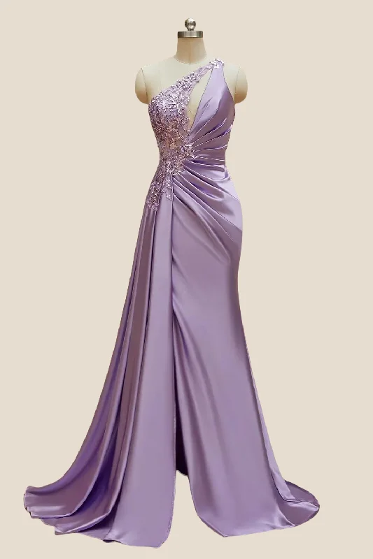 minimalistic dressOne Shoulder Lilac Sequin Ruched Long Dress