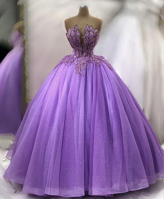 long sleeve dressStunning Purple Glitter Ball Gown Princess Dress Y972