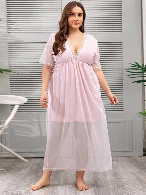 Savings Alert floral dressKittenAlarm - Plus Size Mesh V-neck Lace Sheer Lounge Wear Nightdress