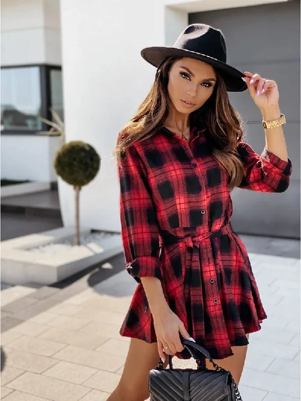 Discount Deals floral midi dressRiana Cotton Plaid Tie Shirt Dress - Navy - FINAL SALE
