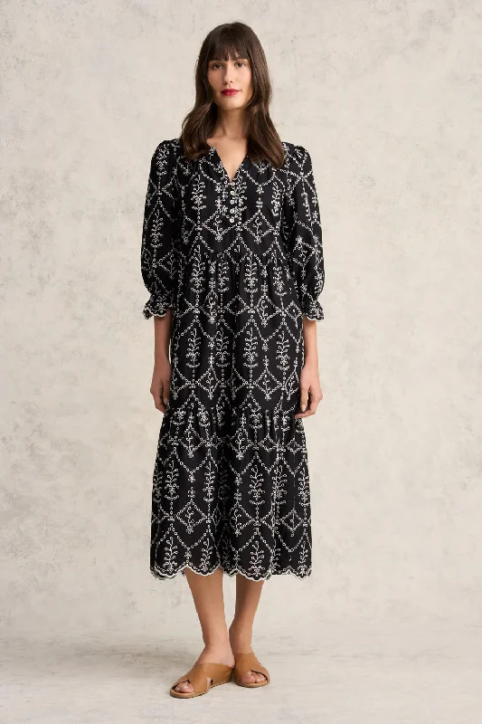 Mega Sale elegant shift dressCotton Broderie Dress - Black & Ecru Broderie