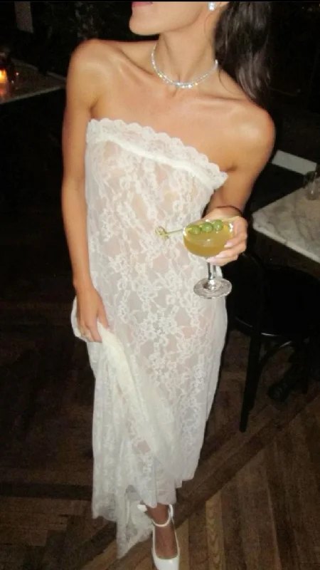 Value Deals minimalistic dressSexy Strapless Unique Lace Long Party Dress, DP2616