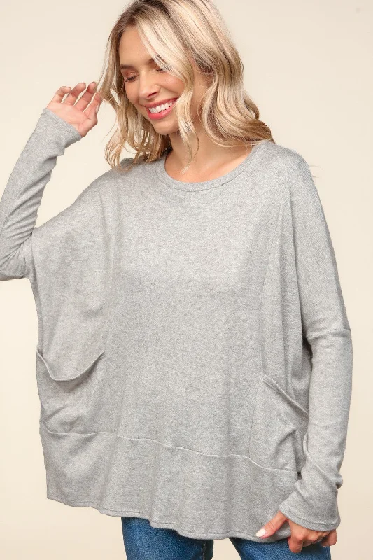 retro coatPLUS GREY DOLMAN LONG SLEEVE OVERSIZED SWEATER KNIT TOP