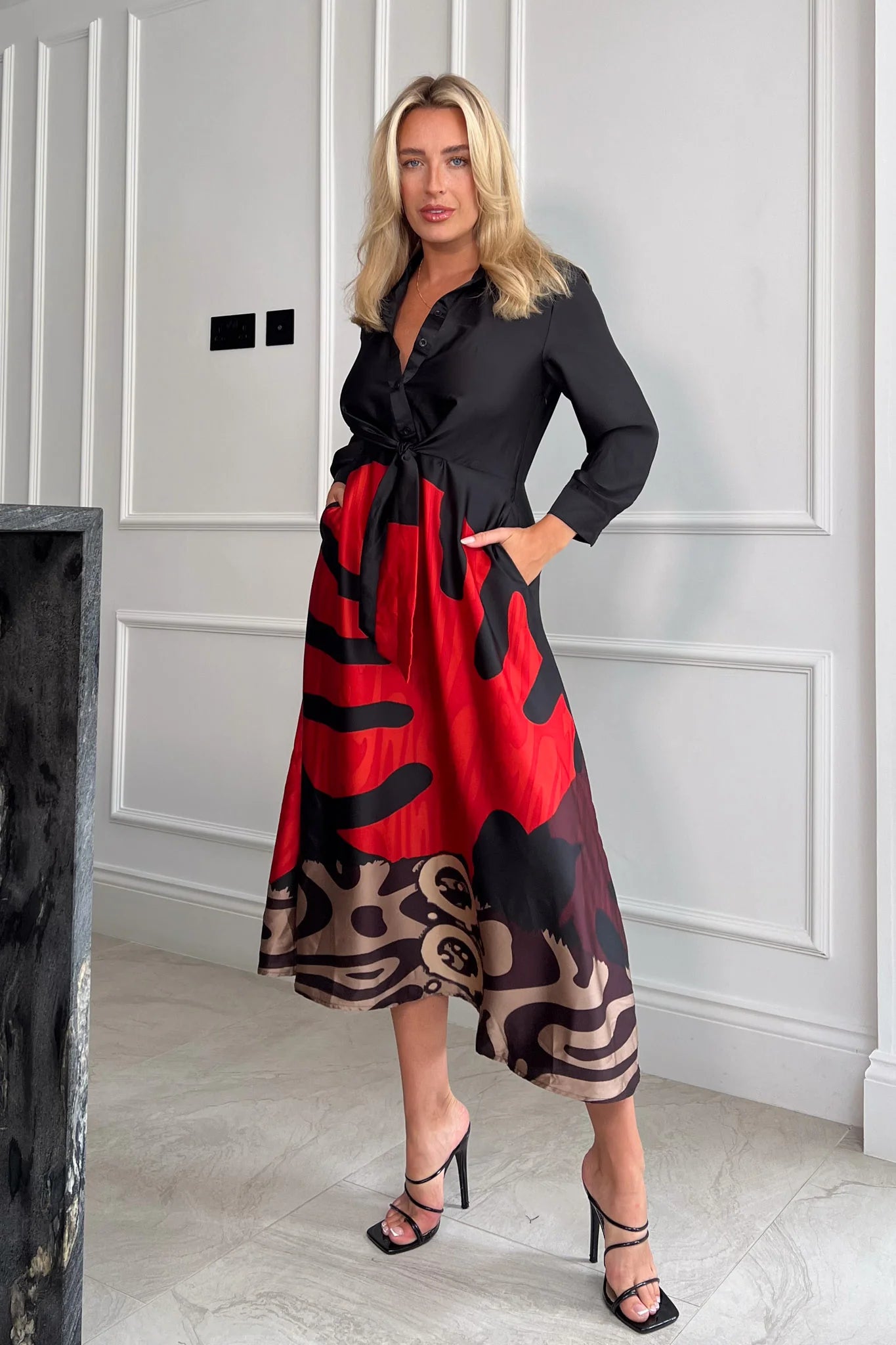 Low Prices luxury dressIzzie Red Leaf Tie Front Shirt Dress