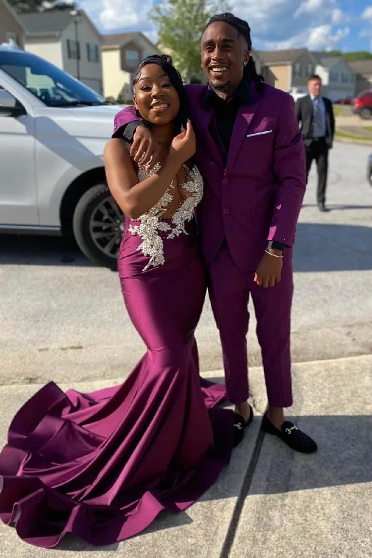 Special Discount vintage dressPurple Sleeveless Mermaid Black Girl Long Prom Dress with Beadings, DP2650