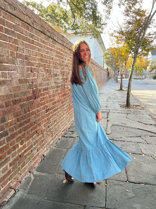 Crazy Deals Cosette One Size Maxi Dress Robins Egg Blue Gingham