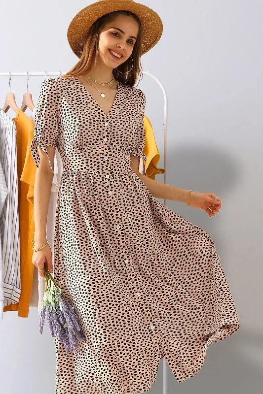 Sneak Peek Sale shift dressLEOPARD SHORT TIED SLEEVE BUTTON UP SLIT DRESS