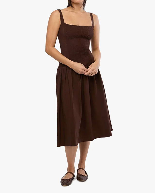 Exclusive Deal satin dressSmocked Drop Waist Midi Dress